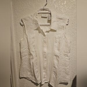 Liz Claiborne White Sleeveless Button Down Shirt Petite Large